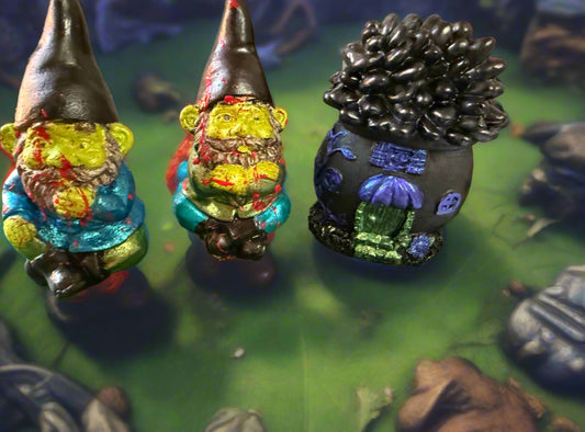 Goblin gnomes with a goth style fairy house